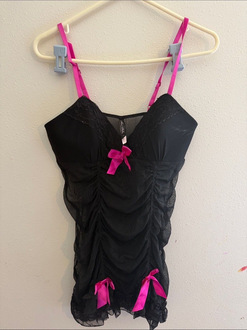 Black & Hot Pink Lace Chemise Nightdress